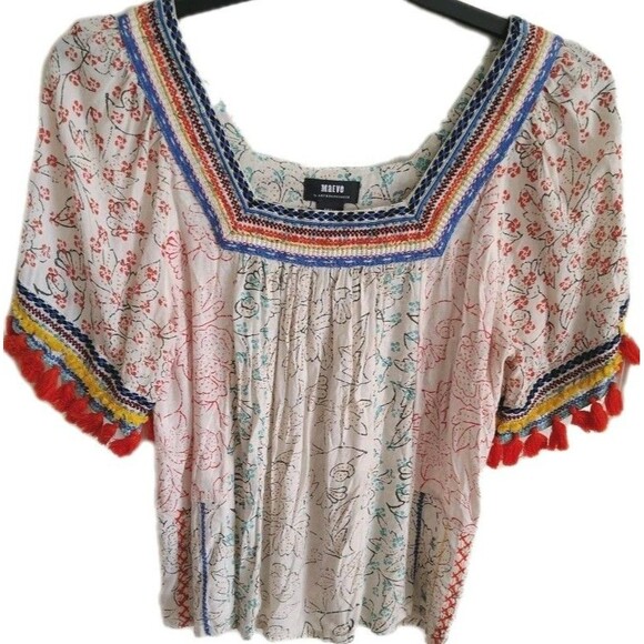 Anthropologie Maeve Paolina Tasseled Sleeve Peasant Blouse Small - Picture 4 of 11